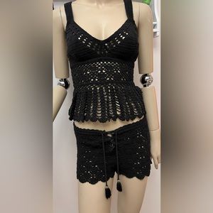 BLACK SET Poupette St. Barth Rania Crochet shorts and singlet size Small